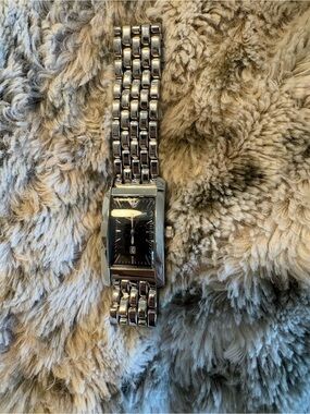 Armani Exchange Silver Bracelet Watch with Black Rectangular Dial